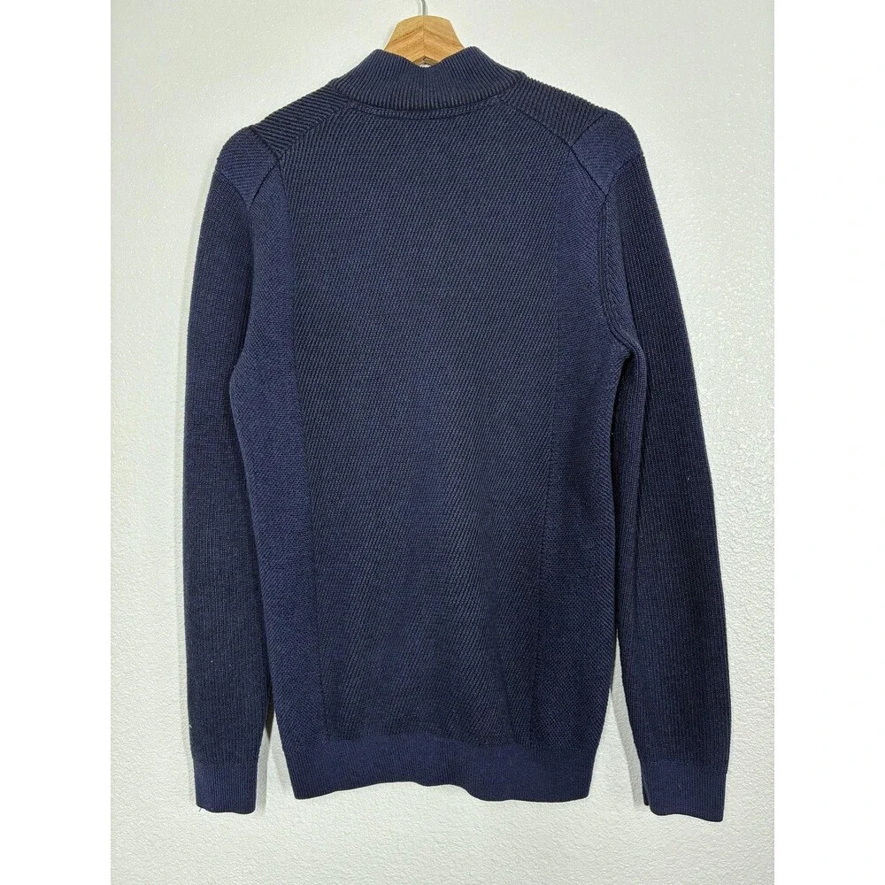 Ted Baker Sweater Mens Medium Blue Quarter Zip Mock Neck Textured Knit Pullover